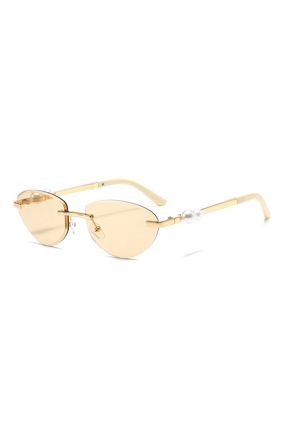 2026 New Model Cat Eye Sunglasses for Women, Rimless with Beveled Edges, Metal Inlaid with Pearls, European and American Style Sunglasses