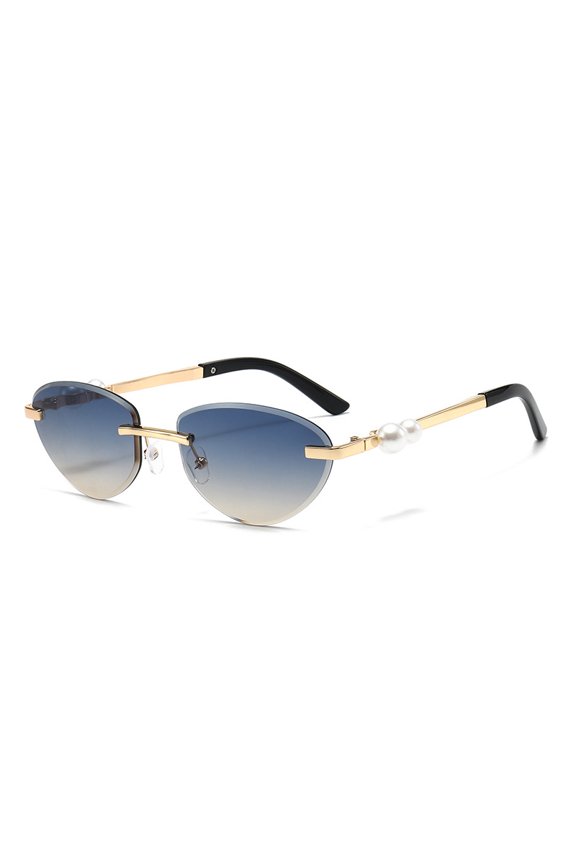 2026 New Model Cat Eye Sunglasses for Women, Rimless with Beveled Edges, Metal Inlaid with Pearls, European and American Style Sunglasses