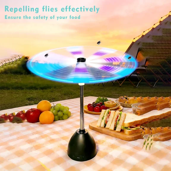 2026 New Model Long-lasting Rechargeable Telescopic Adjustable Fly and Insect Repeller, Outdoor Dining Fly-Repelling Fan, RGB Ambient Light Fly-Repelling Fan
