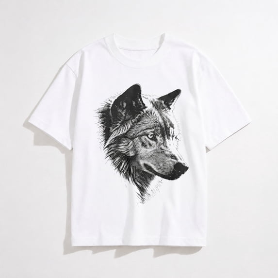 Men's Wolf Head Graphic T-Shirt, Short Sleeve Casual Animal Print Shirt