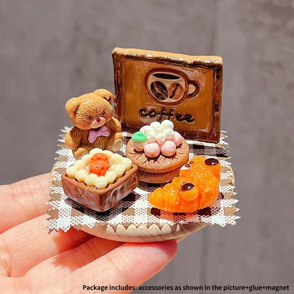 2026 New Model Simulated Food Toy Bread Resin Accessories DIY Round Wooden Stand Cartoon Scene Decoration Toys for Boys and Girls