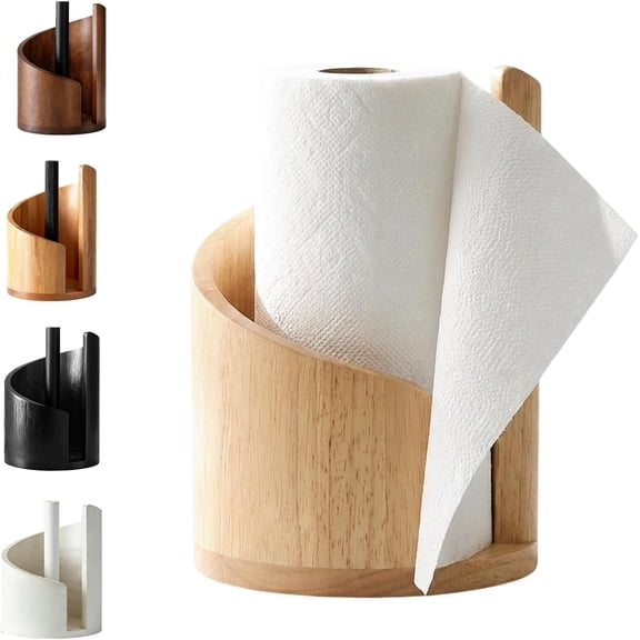 2026 New Mountain Paper Towel Holder Countertop, 100% Natural Mango Wood Round Base and Iron Holder, Wooden Paper Towel Holder for Kitchen Roll Organize Dining Table Home Decor (Wood)