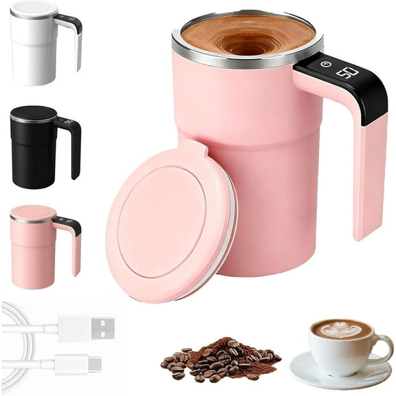 2026 New Mug – Self-Stirring Magnetic Coffee Cup with Temp Display (380ml/13oz), Food-Safe Drinking Cups, Easy to Clean, Touch Lcd Display, Noiseless, Coffee lovers' Favorite (Pink)