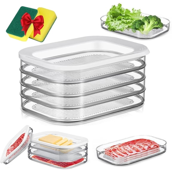 2026 New Multi-Layer Food Storage Box with Lid, Ham and Cheese Deli Meat Container for Fridge, Stackable Transparent Food Preservation Box for Cheese, Dumpling & Meat Storage (Four Layers)