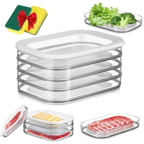 2026 New Multi-Layer Food Storage Box with Lid, Ham and Cheese Deli Meat Container for Fridge, Stackable Transparent Food Preservation Box for Cheese, Dumpling & Meat Storage (Four Layers)