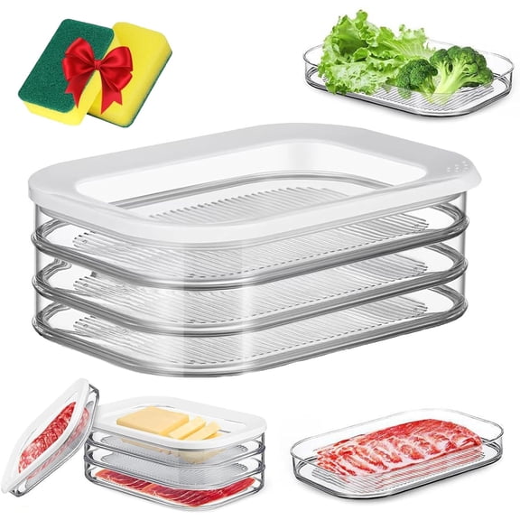 2026 New Multi-Layer Food Storage Box with Lid, Ham and Cheese Deli Meat Container for Fridge, Stackable Transparent Food Preservation Box for Cheese, Dumpling & Meat Storage (Three Layers)