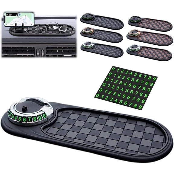 2026 New Multifunctional Car Dashboard Phone Holder, Anti-Slip Mat with 360° Rotation & Temporary Parking Card