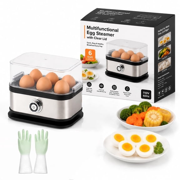 2026 New Multifunctional Egg Steamer with Clear Lid – Electric Egg Cooker for 6 Eggs, 110V Multifunctional Egg Steamer for Boiled, Poached & Steamed Eggs