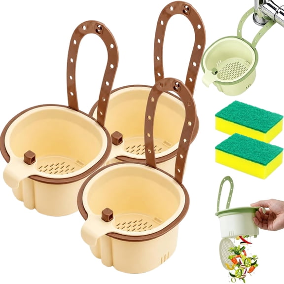2026 New Multifunctional Hanging Sink Filter Basket, Press Type Detachable Kitchen Sink Storage Organizer for Veggie Washing & Kitchen Gadget Storage
