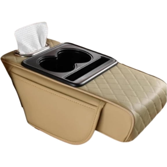 2026 New Multifunctional PU Leather Car Armrest Box Mat, with Storage Bags Cup Holder Tissue Box & Phone Slot, Universal Fit