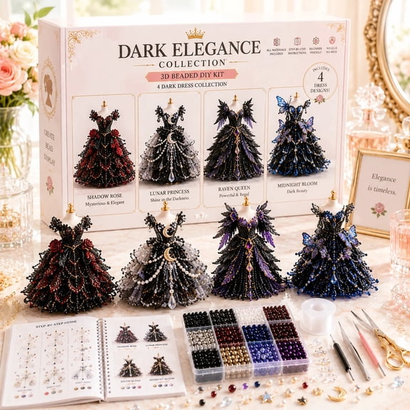 2026 New Multiple Themed 3D Beaded Dress DIY Kit, Couture Collection Bead Craft Set, Handmade Art Project for Home Decor and Gifting (Dark style)