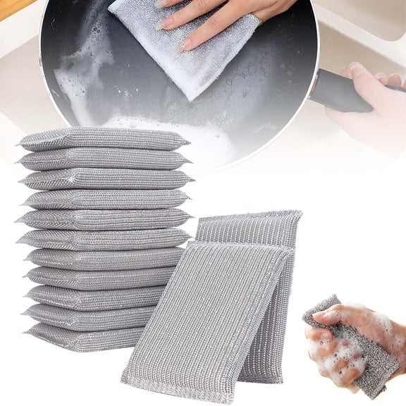 2026 New Multipurpose Wire Dishwashing Sponges for Kitchen, Non-Scratch Silver Mesh Dish Cloths with High Density Core, Reusable Double Layer Scrubbing Pads for Dishes, Pots and Stove Tops
