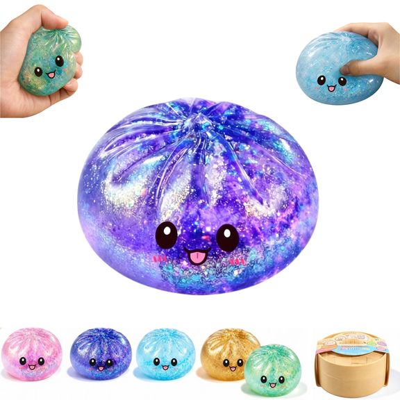 2026 New Mystery Glitter Dumpling Squishy,Collectible Novelty Hallowee Bao Bun Squishies with Steamer Box,SparkleChristmas Squishies Fidget Toy for Kids Gifts Purple