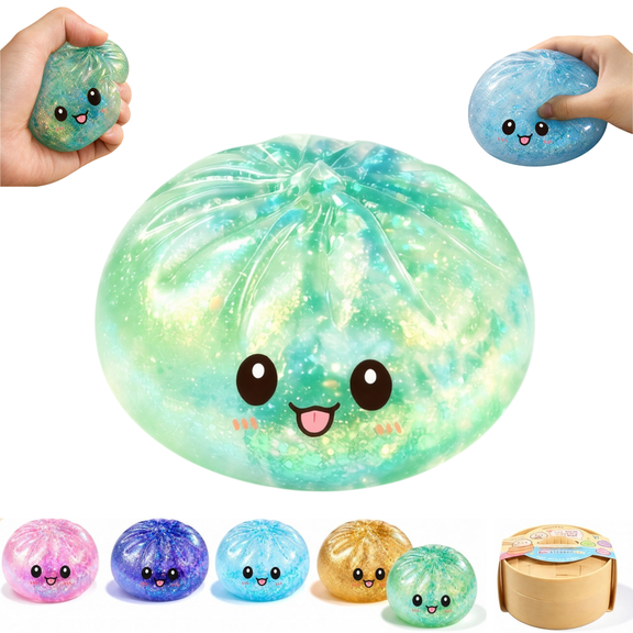 2026 New Mystery Glitter Dumpling Squishy,Collectible Novelty Hallowee Bao Bun Squishies with Steamer Box,SparkleChristmas Squishies Fidget Toy for Kids Gifts Green