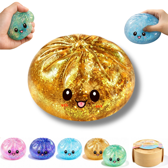 2026 New Mystery Glitter Dumpling Squishy, premium glitter fidget toy, easy clean squishies, Halloween Christmas novelty kids present Gold