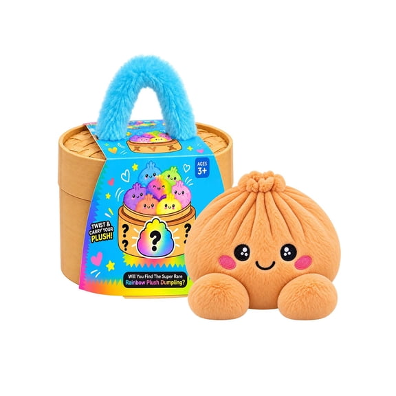 2026 New Mystery Rainbow Plush Dumpling Squishies, Cute Stuffed Dumpling Squishies Plush, Christmas Collectible Stress Relief Gift with Simulated Steamer & Fuzzy Handle,Orange