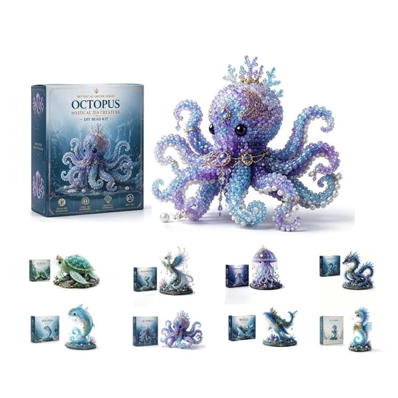 2026 New Mythical Ocean Beading Kits - Elegant 3D Beaded Kit Series, Shimmering Sea Beads Construction Set with Step-by-Step Photo Guide (Octopus)