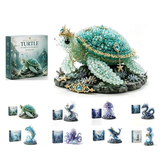 2026 New Mythical Ocean Beading Kits - Elegant 3D Beaded Kit Series, Shimmering Sea Beads Construction Set with Step-by-Step Photo Guide (Turtle)