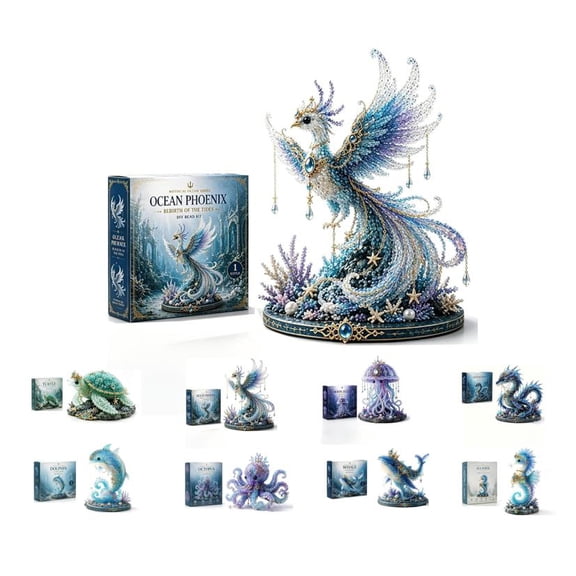 2026 New Mythical Ocean Sea Beads Collection - High-End 3D Beaded Kit for Home Decoration, Sparkling Glass Bead Assembly Project (Phoenix)