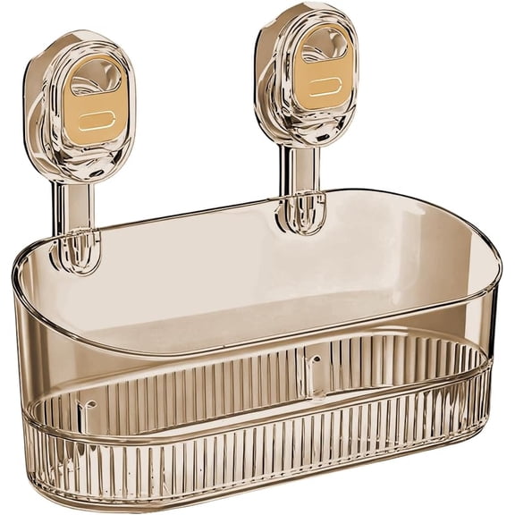 2026 New No-Drill Bathroom Suction Storage Box, Large Capacity Strong Load-Bearing Suction Cup Storage Rack with Drain Holes, Removable Shower Caddy Hanging Wall Mount Kitchen Organizer (1pc, Gold)