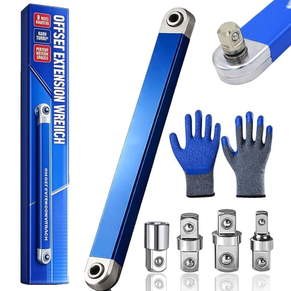 2026 New Offset Extension Wrench Set, 15-Inch Impact Ready Tight Reach Wrench with Chain Drive Technology, 1/4", 3/8" & 1/2" Drive Adapters, Zero Degree Ratchet Tool for Car (1Set)