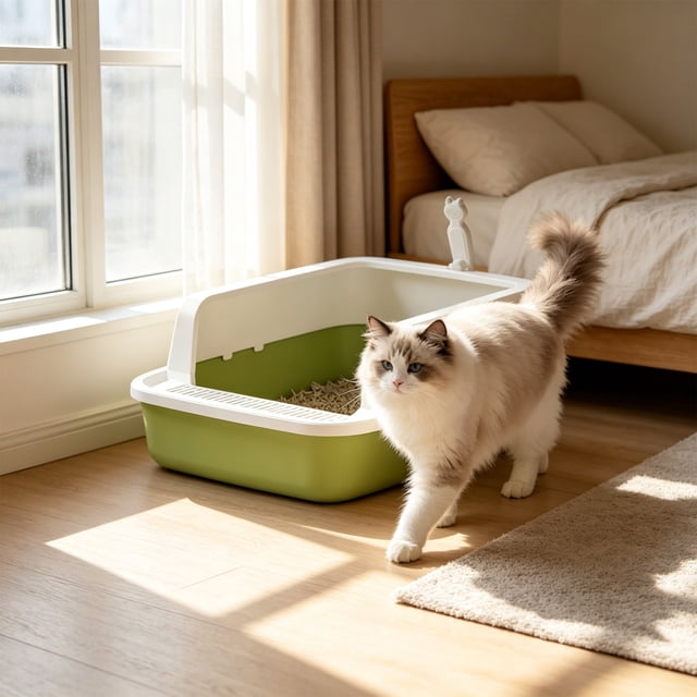 2026 New Open Top Cat Litter Box, High Wall Semi Enclosed Pet Litter Tray for Home Living Room, Non Slide Bottom & Easy to Clean, 15.75x11.81x6.69in Green