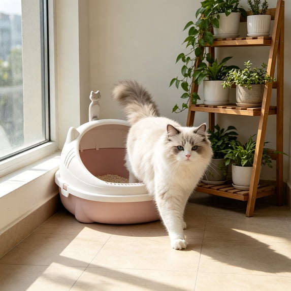 2026 New Open Top Cat Litter Box, High Wall Semi Enclosed Pet Litter Tray for Home Living Room, Non Slide Bottom & Easy to Clean, 16.54x14.17x6.69in Pink