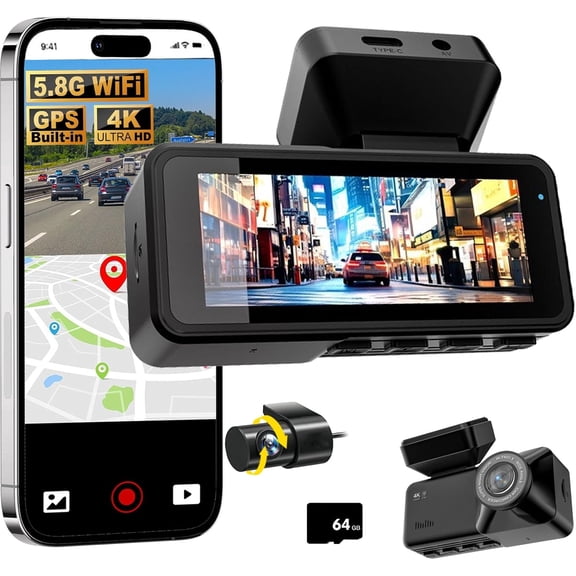 2026 New Osmo Dashcam Pro 3.0 4K Front and Rear Dash Cam, 4K + 1080P Dash Camera for Car with Night Vision (WiFi+GPS+64GB)