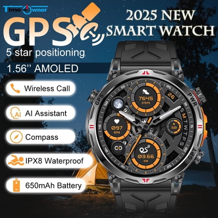 2026 New Outdoor Sports GPS Men's Smart Watch, 1.56" HD AMOLED Display, IPX8 Waterproof, Built-in GPS, AI Watch Face, ChatGPT Voice Assistant, Wireless Call, Altimeter, Barometer, Compass, Pedometer