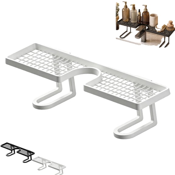 2026 New Over-the-Faucet Sink Organizer Shelf, No-Drill Freestanding Faucet Storage Rack with Easy Drainage, Space-Saving Countertop Organizer for Kitchen Sink & Bathroom Vanity (White, 19.7in)