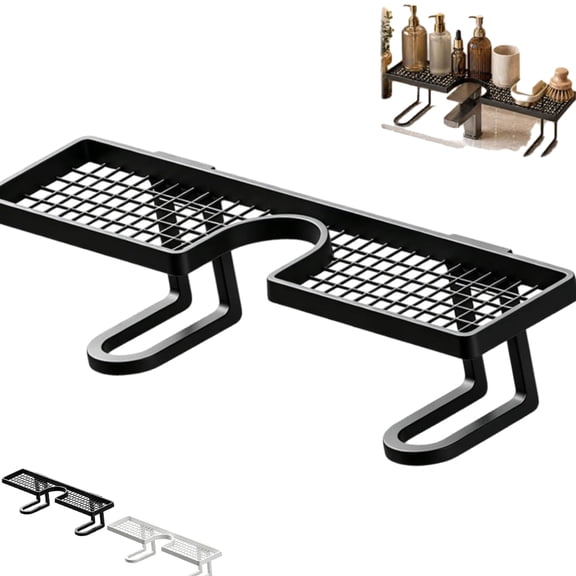 2026 New Over-the-Faucet Sink Organizer Shelf, No-Drill Freestanding Faucet Storage Rack with Easy Drainage, Space-Saving Countertop Organizer for Kitchen Sink & Bathroom Vanity (Black, 19.7in)