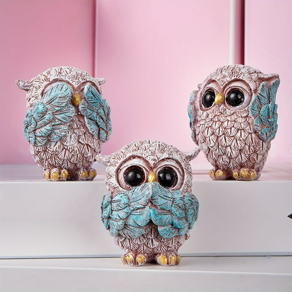 2026 New Owl Decor Statue Sculptures Sets of 3, Animal Figurine for Living Room Bedroom Bookshelf Desktop Office Shelves Home Decor,Small Owl Gifts for Women and Birds Lovers (3Pcs)
