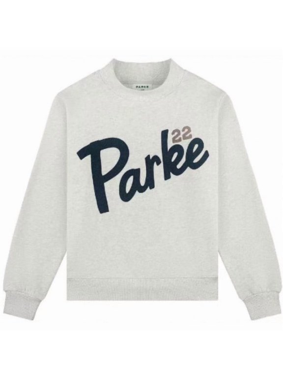 2026 New PARKE Letter Embroidered Cotton Sweatshirt, Loose Drop Shoulder Pullover Top, Vintage College Style Half Turtleneck Sweatshirt