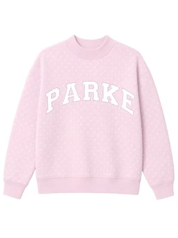 2026 New PARKE Letter Embroidered Cotton Sweatshirt, Loose Drop Shoulder Pullover Top, Vintage College Style Half Turtleneck Sweatshirt