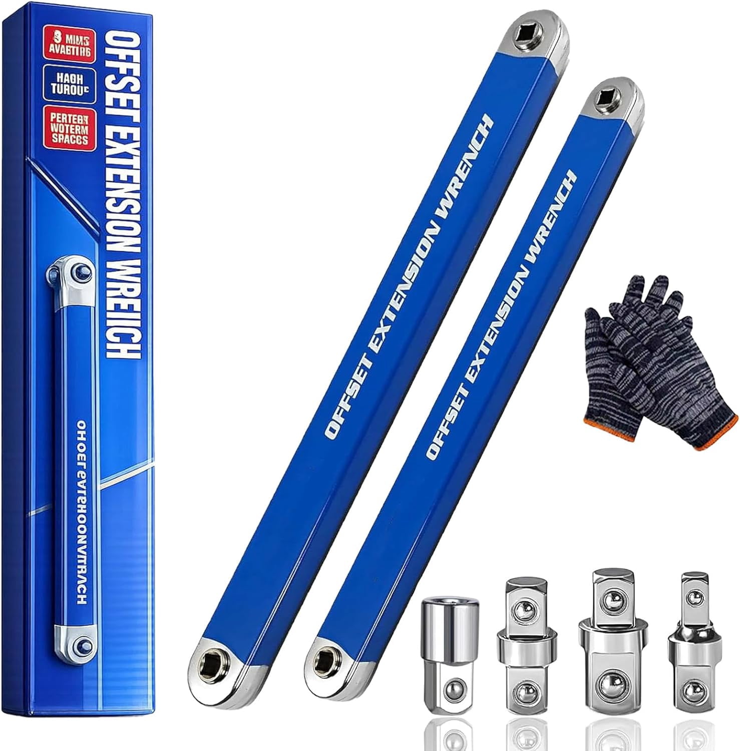 2026 New PRO Offset Extension Wrench, Pro Zero Offset Extension Wrench Impact, With 1/2",1/4" And 3/8" Square Drive Adapters,Wrench Extender Tool (2PCS)