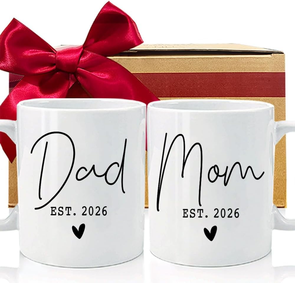 2026 New Parents Mugs Set Gifts for EST 2026 Mom Dad, Gift for Mommy Daddy to be, Baby Reveal Mug, New Parents Pregnancy Announcement 2025 Gift, First Time Mom Dad to Be Gifts 11 oz