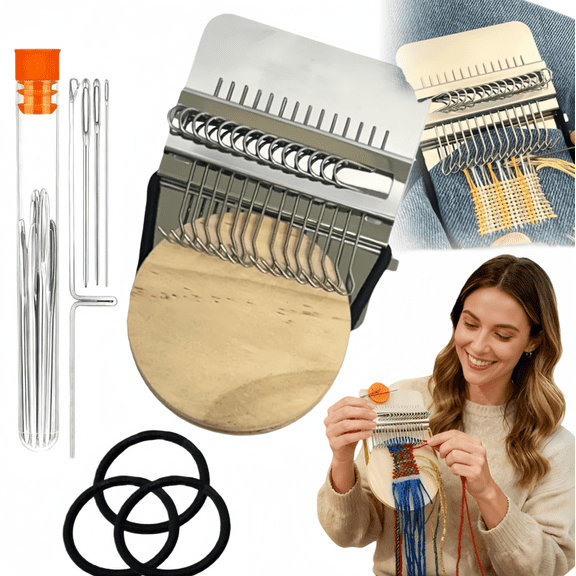 2026 New Patch Maker Knit Patch Kit, Loom Knitting Kit for Beginners, Mini Portable Patch Darning Loom Kit, Patchwork Weaving Tool Set for Quickly Sewing Repair, Sewing Craft Supplies (14 Hooks)