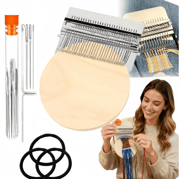 2026 New Patch Maker Knit Patch Kit, Loom Knitting Kit for Beginners, Mini Portable Patch Darning Loom Kit, Patchwork Weaving Tool Set for Quickly Sewing Repair, Sewing Craft Supplies (28 Hooks)