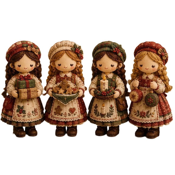 2026 New Patchwork DIY Kit, 4 Dolls Sewing Craft Set with Multiple Themes, All-In-One Canvas Doll Making Kit for Adult Craft Lovers Home Decor (Christmas Workshop)