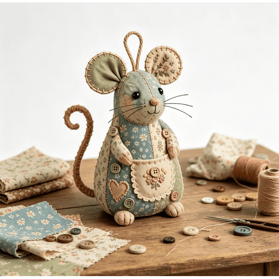 2026 New Patchwork Mouse Sewing Kit | Handmade DIY Craft Set with All Tools, Instructions & Floral Fabric | Cute 3D Ornament Making Project for Adults, Relaxing Hobby & Thoughtful Birthday Gift