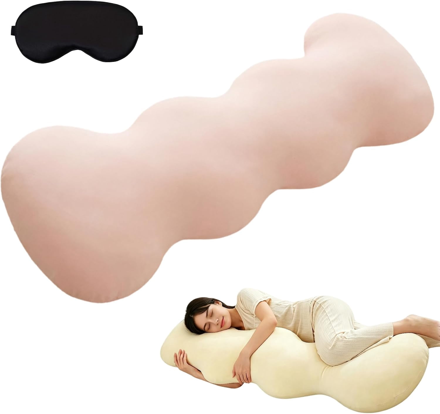2026 New Pea Pod Body Pillow for Side Sleeper,Ergonomic S-Shaped Full Body Support Pillow for Adults,Long Cooling Hug Pillow for Back Neck Hip & Leg Support,Soft Bolster Pillow (Pink, 100 * 48cm)