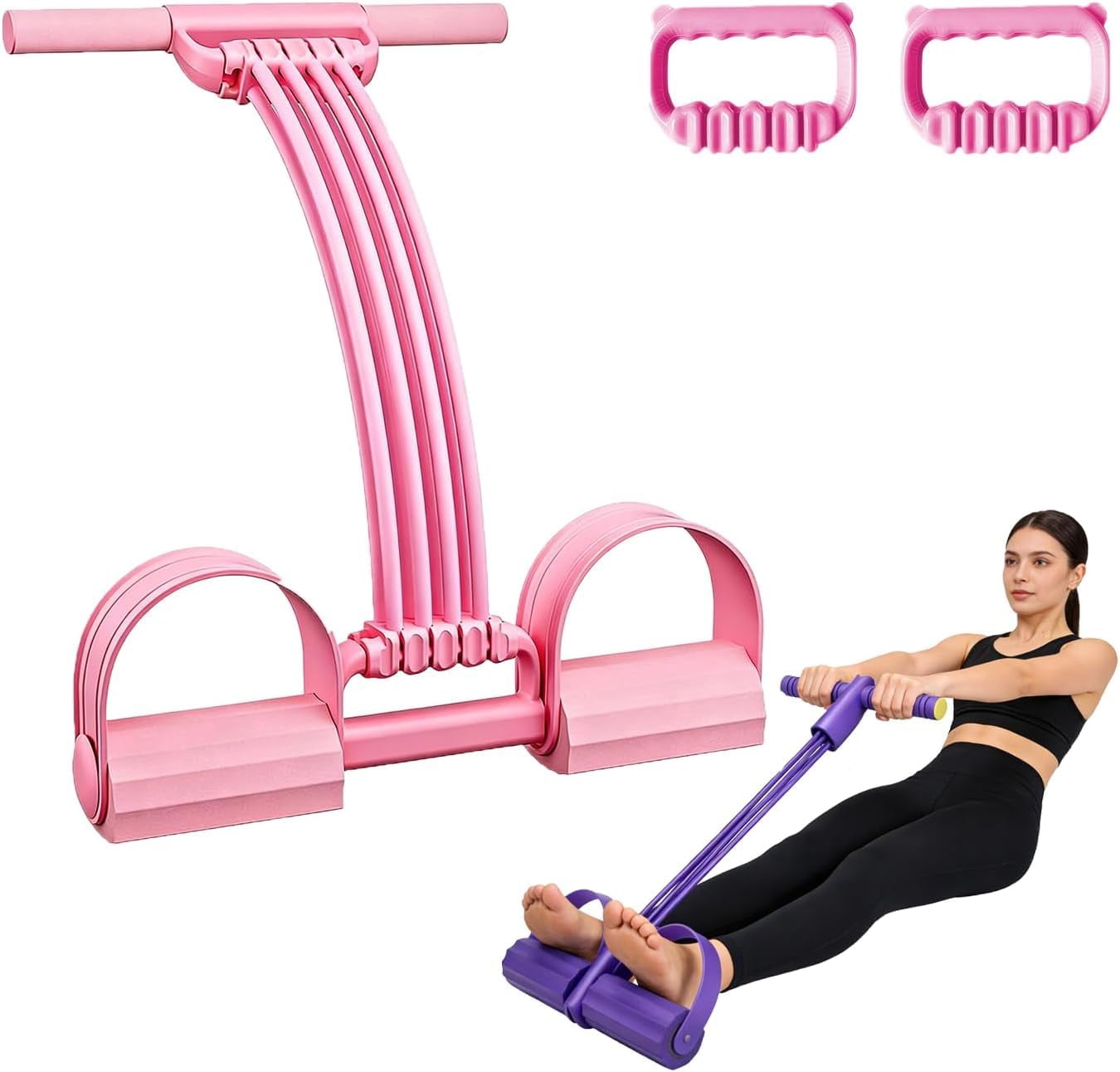 2026 New Pedal Resistance Band with Handle, Upgraded 8 Tube Exercise Band 3‑in‑1 Multi-Function for Foot Pedal Pull, Back Stretch & Chest Expand, Portable Latex Fitness