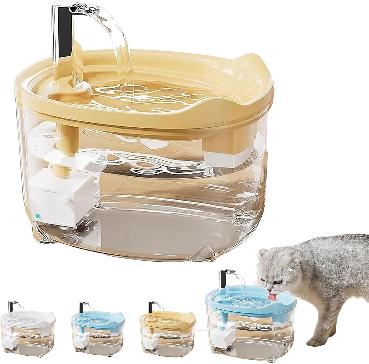 2026 New Pet Water Fountain for Cats Dogs - Triple Filter Cat Water Fountain, Ultra-Quiet Pump with LED Indicator for Multi Pets (Yellow)