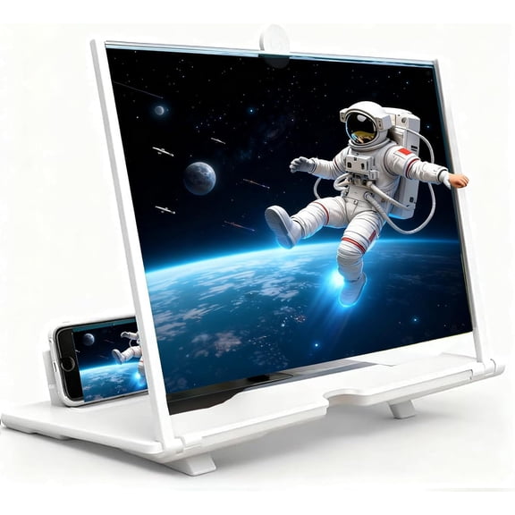 2026 New Phone Magnifier Screen, 3D HD Magnifying Projector Screen Enlarger, Foldable Phone Stand with Screen Amplifier, Supports All Smartphones – for Movies Videos and Gaming (White, 12 Inch)