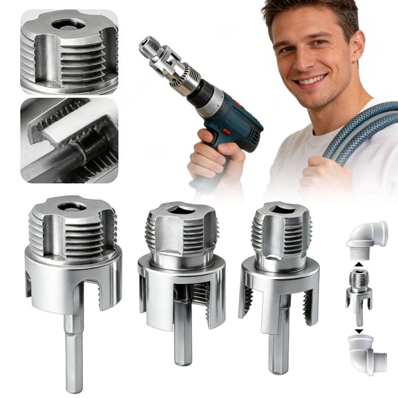 2026 New Pipe Tapping and Threading Tool, Carbon Steel Dual-Function Internal & External Pipe Threader for 1/2", 3/4", 1" Sizes PVC Pipes Suit for All Electric Drills, A