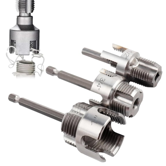 2026 New Pipe Tapping and Threading Tool, Function Pipe Thread Cutting Tool, Electric Drill Compatible PVC & Plastic Pipe Threader Kit, 1/2" & 3/4" Pipe Threading Tool