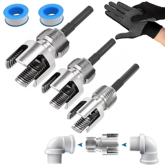 2026 New Pipe Tapping and Threading Tool, Premium Carbon Steel Dual-Function Internal & External Pipe Threader for 1/2", 3/4", 1" Sizes PVC Pipes Suit for All Electric Drills (1/2"+3/4"+1")
