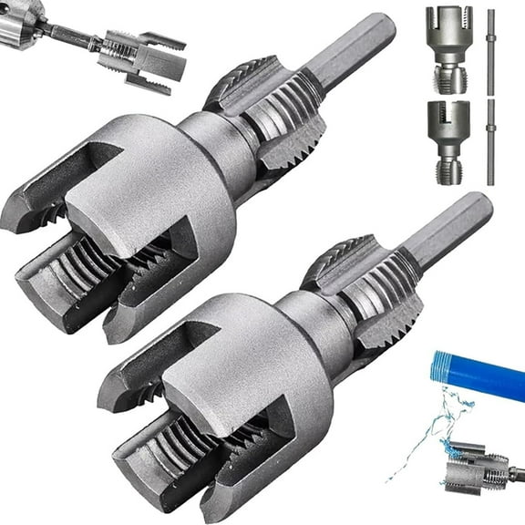 2026 New Pipe Thread Cutting Tool Integrated Internal External Pipe Threading Tool Electric Drill Compatible PVC Pipe Threader Kit 1/2 3/4 Pipe Sizes Rethreading Tool Plumbing Repair(1/2"+3/4")