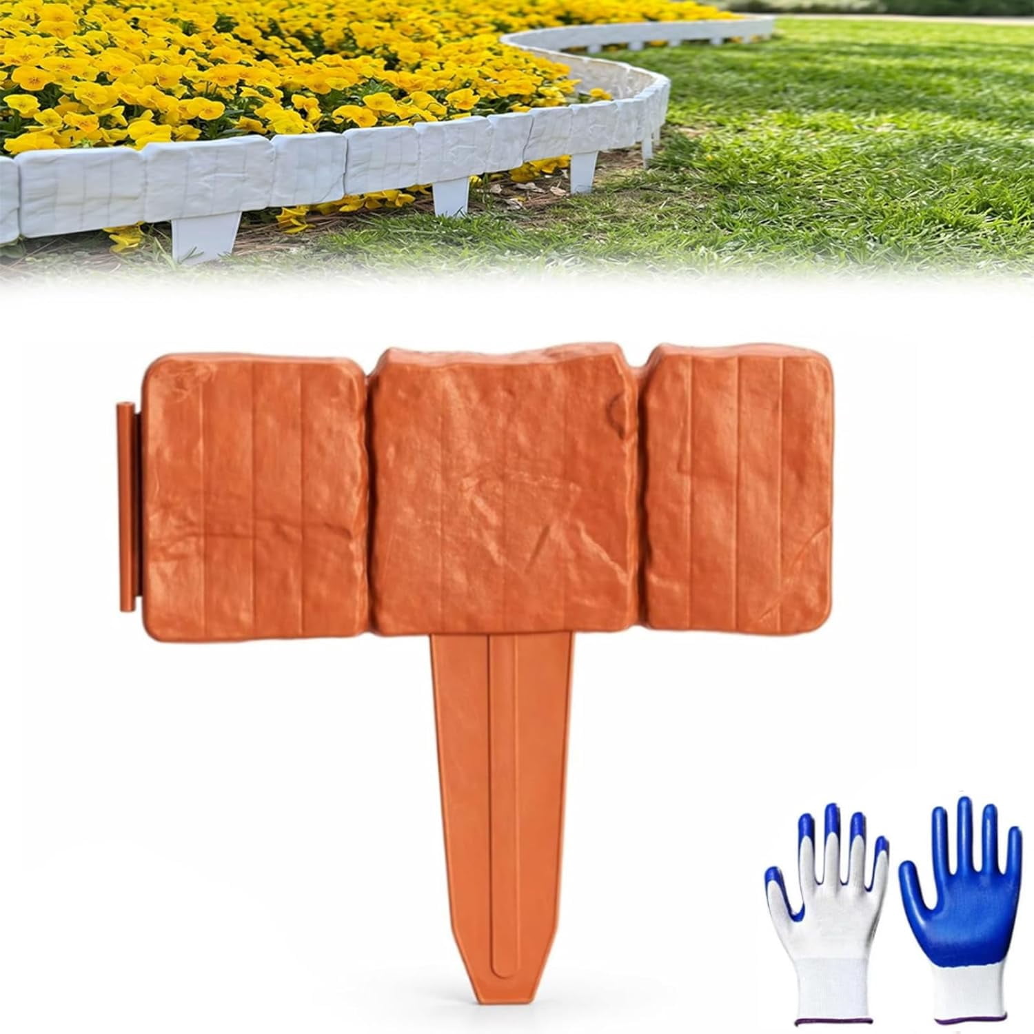 2026 New Plastic Garden Retaining Fence, Stone-Look Lawn Edging Border, No Dig Interlocking Lawn Stakes for Flower Bed, Decorative Outdoor Garden Border Fence for Patio Yard (Red, 20 Pcs)