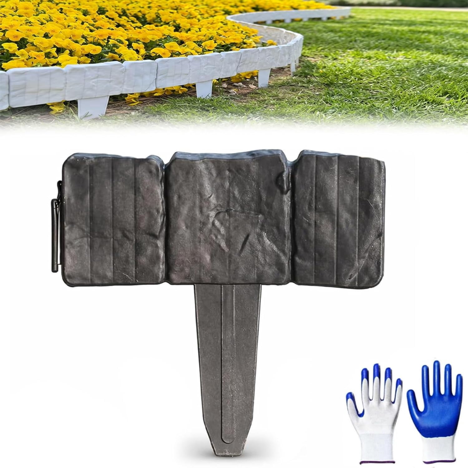 2026 New Plastic Garden Retaining Fence, Stone-Look Lawn Edging Border, No Dig Interlocking Lawn Stakes for Flower Bed, Decorative Outdoor Garden Border Fence for Patio Yard (Black, 10 Pcs)